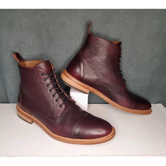 TAFT Rome Boot Oxblood Burgundy Pebbled Leather EU 44 US Mens 11 EUC - Picture 2 of 14